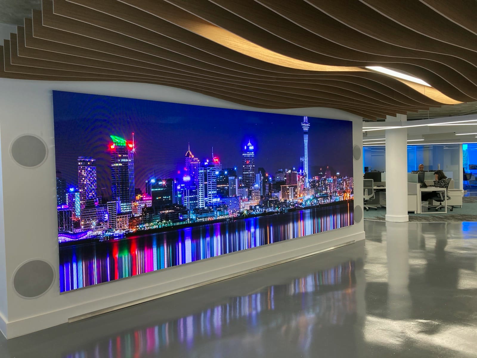 Indoor LED video wall installed in a commercial lobby